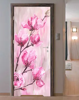 

3D Door Sticker Flower Painting Wall Sticker DIY Door Cover Kitchen Home Decoration Accessories Modern 3d Wall Stickers