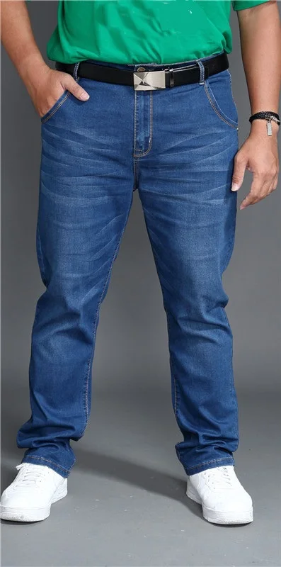 Мужские джинсы с высокой талией Большие размеры 10XL брюки эластичные прямые 7XL 8XL 9XL свободные джинсы осень зима стрейч офисные брюки