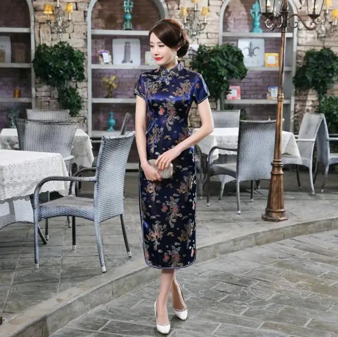 Classic Burgundy Chinese Women Long Cheongsam Traditional Satin Qipao Elegant Dress Size S M L XL XXL 3XL 4XL 5XL 6XL NC034