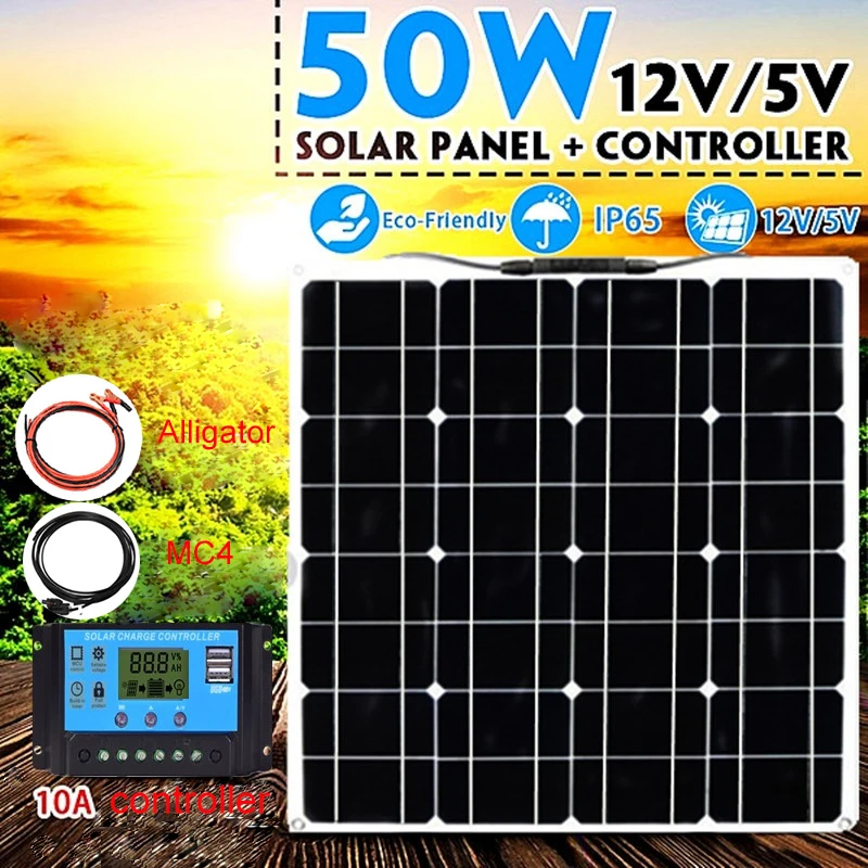 

Boguang 50 Watt 12V Flexible Solar Panel Portable Charger System Kits 10A Controller USB for Home Fishing Boat Camping Hiking