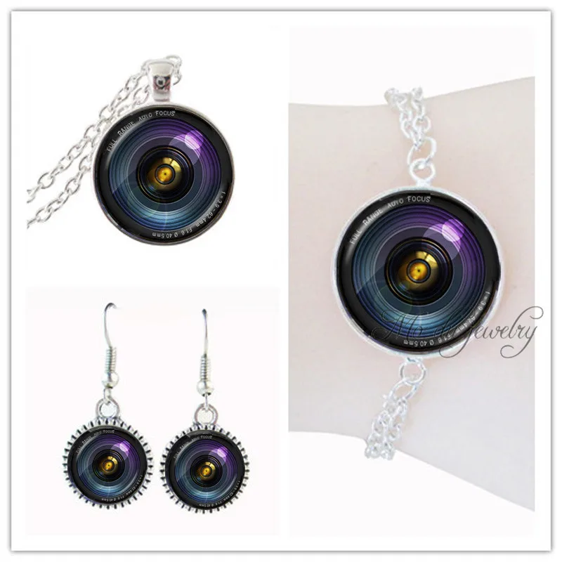 Buy Camera lens jewelry sets silver chain camera