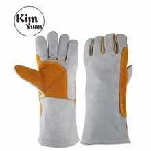 Ким Юань 026L сварочные перчатки термостойкие для сварщика/приготовления пищи/выпечки/камина/барбекю белый и желтый 14 дюймов