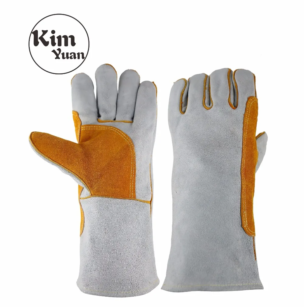 

KIM YUAN 026L Welding Gloves Heat Resistant for Welder/Cooking/Baking/Fireplace/Barbecue White&Yellow 14inches Free shipping