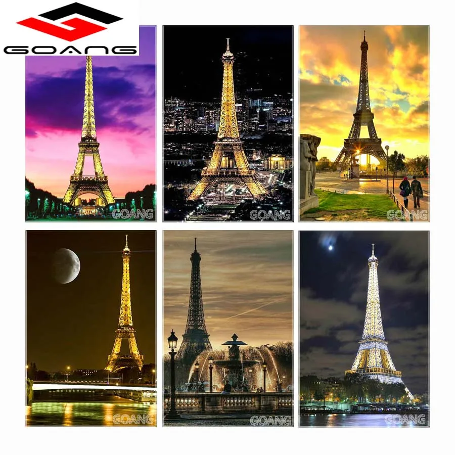 

GOANG NEW DIY Diamond Painting Cross Stitch Eiffel Tower Crystal Diamond Embroidery Needlework Full Diamond Set Decorative WS390