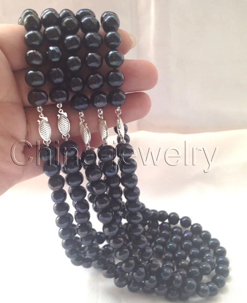 

Hot selling free shipping******wholesale 5 pieces 17 " 9mm black round freshwater pearl necklace - white GP cla