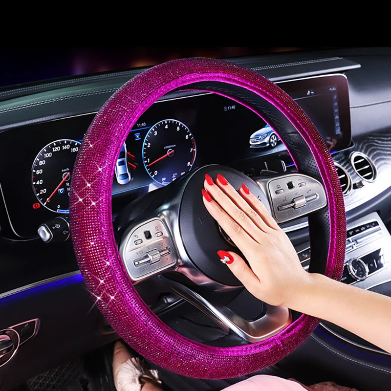 Роскошные Кристальные фиолетовые красные чехлы рулевого колеса автомобиля бриллиантовые Стразы покрытые автомобилем аксессуары для рулевого колеса для женщин