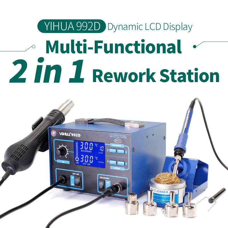 

SMD 2 in 1 Multifunctional Soldering Iron Station Air Heat Gun Soldering Station YIHUA 992D