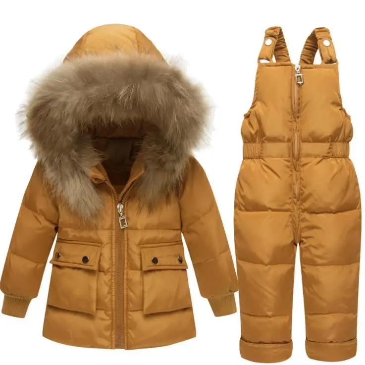 Winter Kids Clothes girls boys down coat hooded kids warm snowsuit outerwear+ romper clothing set kids winter jackets - Цвет: Цвет: желтый