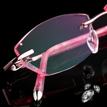 Обрезка женский Алмазный резка, его без оправы очки близорукость очки Рецептурные очки для близоруких оптические украшения yj22