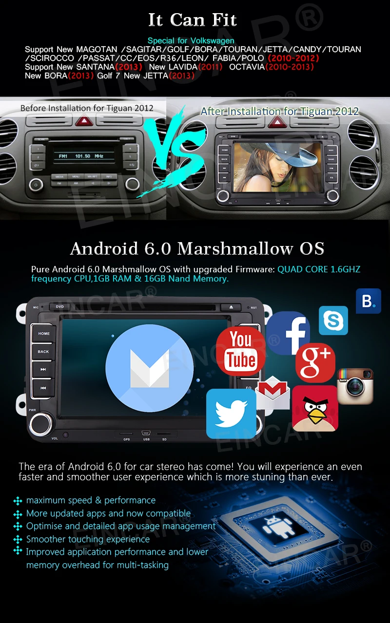 Sale GPS Navigation 7" Android 6.0 Car Stereo CD DVD Player Radio WiFi 3G USB for VW 2