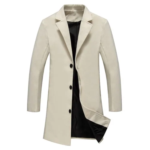 Осень-зима, модное Однотонное шерстяное пальто для пожилых/Мужская ветровка, хорошее качество, узор, деловое Мужское пальто - Цвет: Rice white