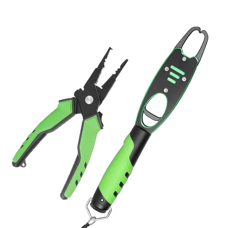 LINNHUE New Aluminum Alloy Fishing Pliers Grip Set Split Ring Cutters Line Hook Recover Fishing Tackle High Quality Fishing Tool - Цвет: green set