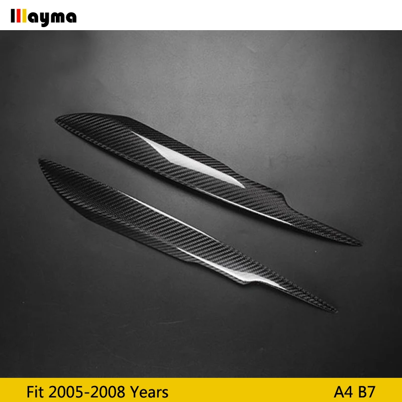  Carbon Fiber Car Headlight Eyebrow Cover Trim Sticker Head Lamp Eyelid for Audi A4 B7 2005 2006 200