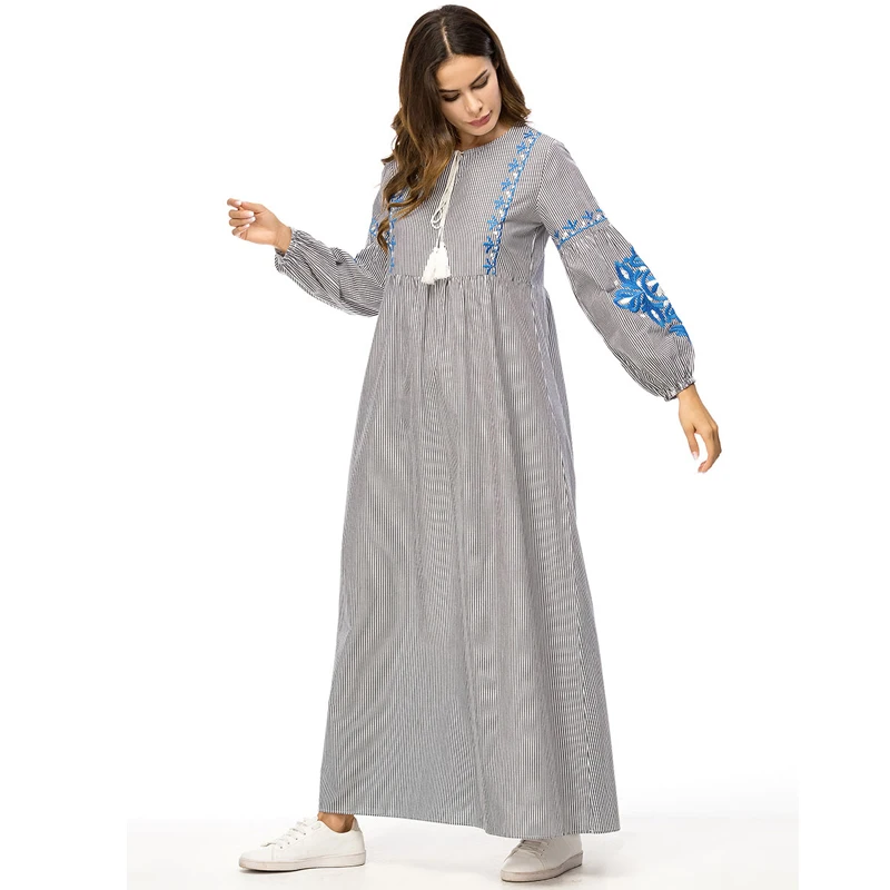 Vestidos 2019 весеннее Полосатое abaya Дубай Турция Арабский мусульманский платье хиджаб