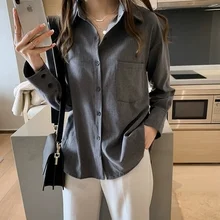 2019 Autumn New Women's Shirt Loose Lazy Simple Style Fashion Casual Solid Long Sleeve Women Blouses Blusas Femininas Elegante