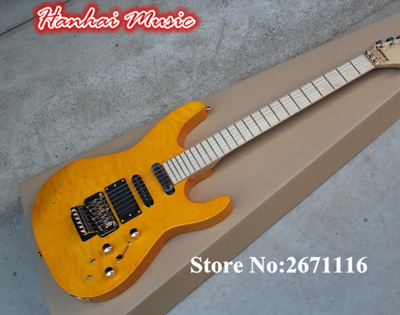 Горячий Продавать Электрическую Гитару Orange Color Floyd Rose Стеганые Кленового Шпона