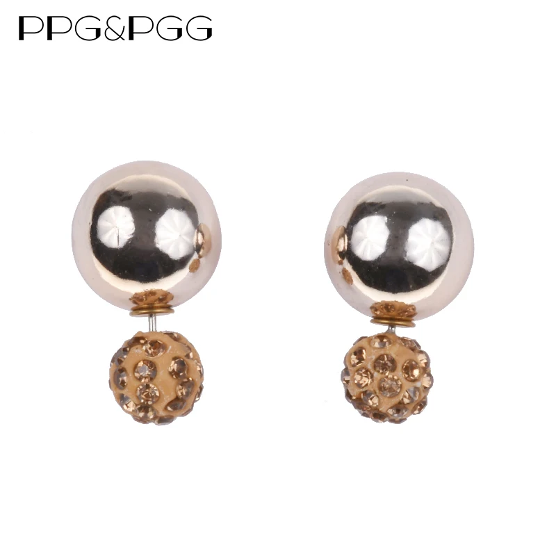 PPG & PGG новые модные Двухсторонние серьги гвоздики с двойным хрустальным шариком и