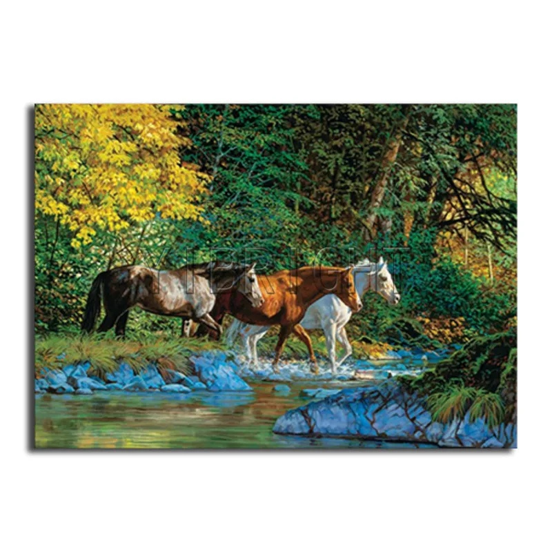 

Full Round Diamond embroidery Cross stitch three horses Full Square Diamond painting rivers DIY 3D Diamond mosaic animal farm