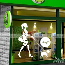 Pet Shop Vinyl Wall Decal Sexy Girl With Dog Salon Mural Art Wall Sticker Pet Salon Clothes Shop Window GlassHome Decoration