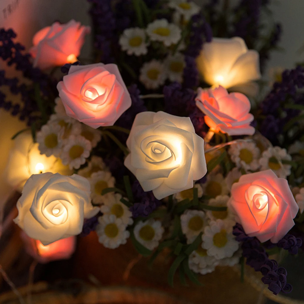 Цветочный светодиодный свет строка 1,5/3 м цвета: розовый, белый цвета румяной розы цветок Свадебная вечеринка предложить Спальня украшение стола для домашнего декора