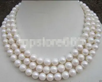 

3 rows elegant 10-11mm white pearl necklace 17"-19"