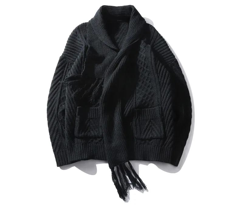 Winter Men Cardigan Coat Thicken Loose Fit Warm Turtleneck Sweater Men Autumn Knited Male Sweatercoat Black Brand Muls M-4XL-06