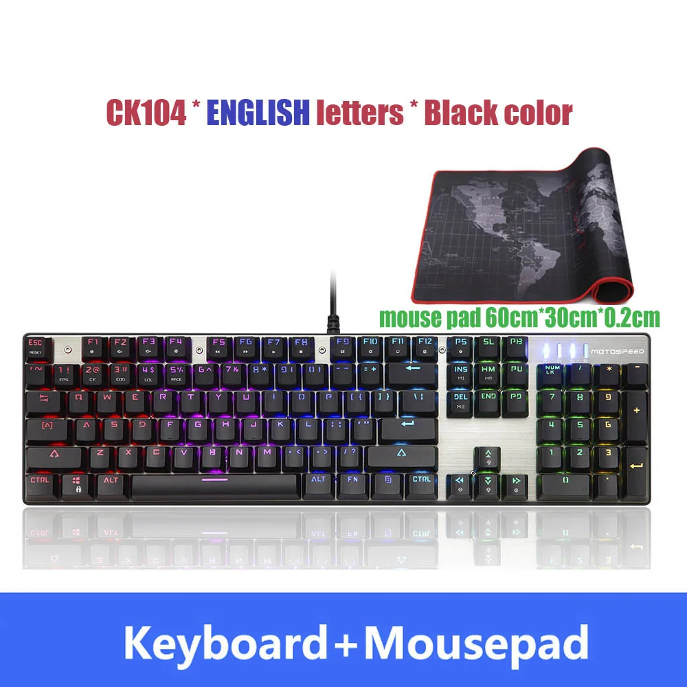 Motospeed CK104 игровая механическая клавиатура Русский Английский красный переключатель синий металлический проводной светодиодный с подсветкой RGB анти-привидение для геймера - Цвет: CK104 English pad