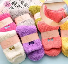 12Pairs/Lot Winter thick warm women socks velvet sweet bow socks floor candy salad hair half of the velvet sleeping socks