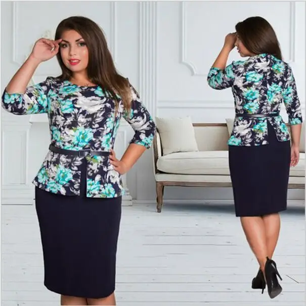 Fashion Elegant Plus Size Women Clothing 2017 New Style Three Fashion Elegant Plus Size Women Clothing 2017 New Style Three Quarter Sleeve Office Dress O Neck Casual Knee Length Dresses In From S