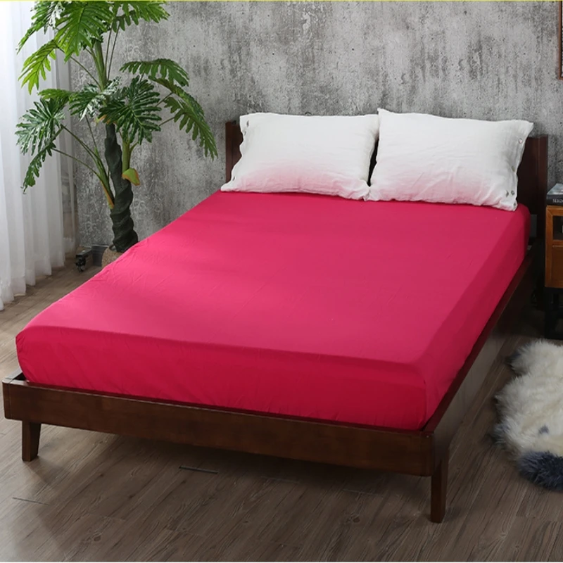1PCS Fitted Sheet Solid Color Bed Sheets With Elastic Band Double Queen Size 160cm*200cm Mattress Cover 100% Polyester 4