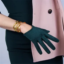 Замшевые перчатки 16 см короткие имитация кожи шлифовальная кожа замша матовая темно-зеленая Женская 5-JPSL16