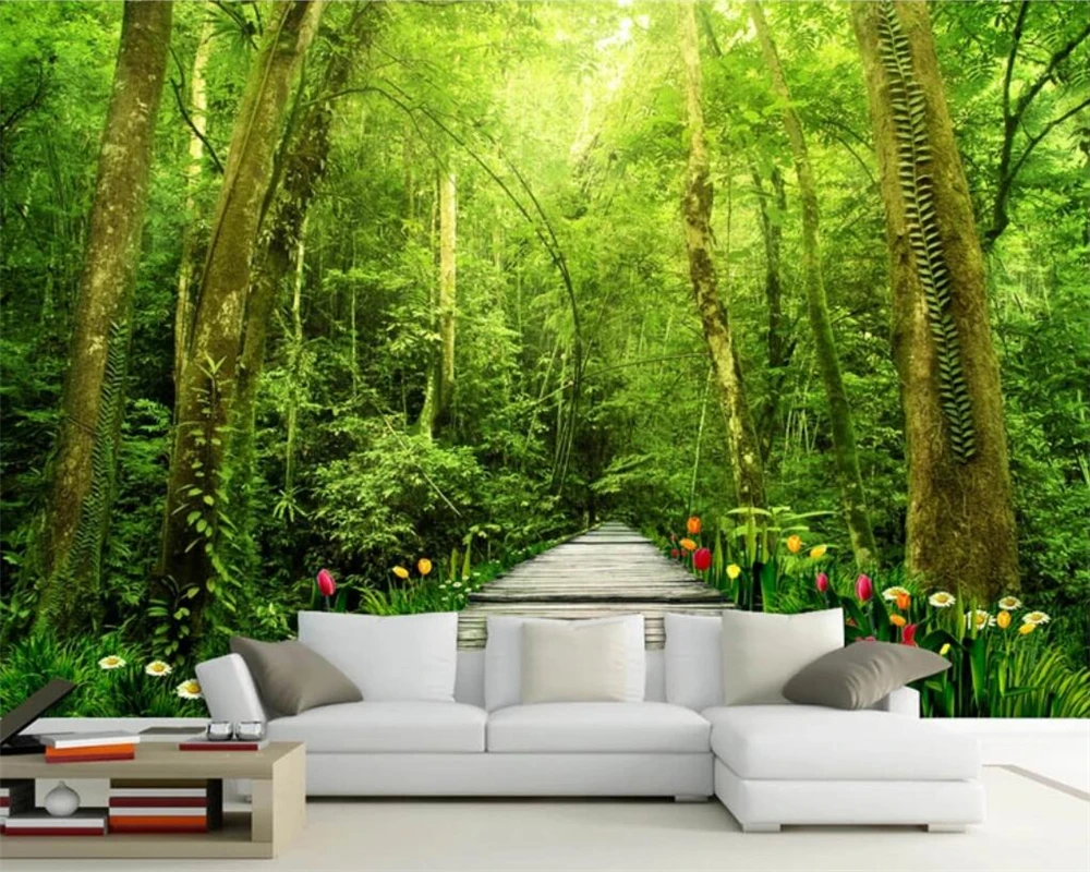 Beibehang Custom wallpaper fresh nature forest tree exquisite TV