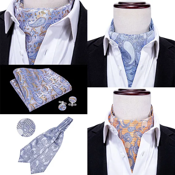 Mens Silver /& Black Paisley Silk Satin Ascot Cravat /& Handkerchief Made in UK