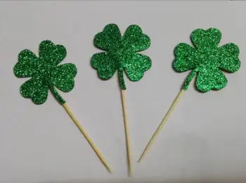 

Glitter clovers cupcake toppers spring wedding party engagement food picks birthday cake decor