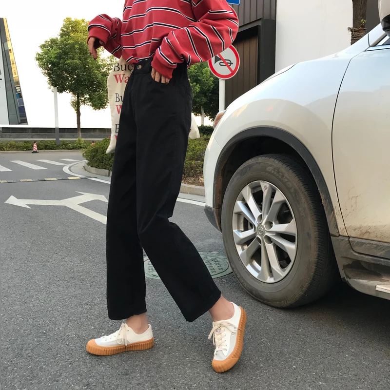 Лидер продаж; сезон весна-осень; женские модные брендовые винтажные прямые брюки в Корейском стиле; повседневные эластичные брюки для девушек и студентов