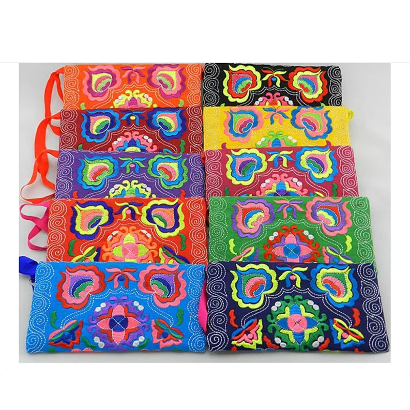 1PC Chinese Style Ethnic Embroidery Small Coin Purses Women Vintage Handmade Fashion Clutch Bags 9 Colors