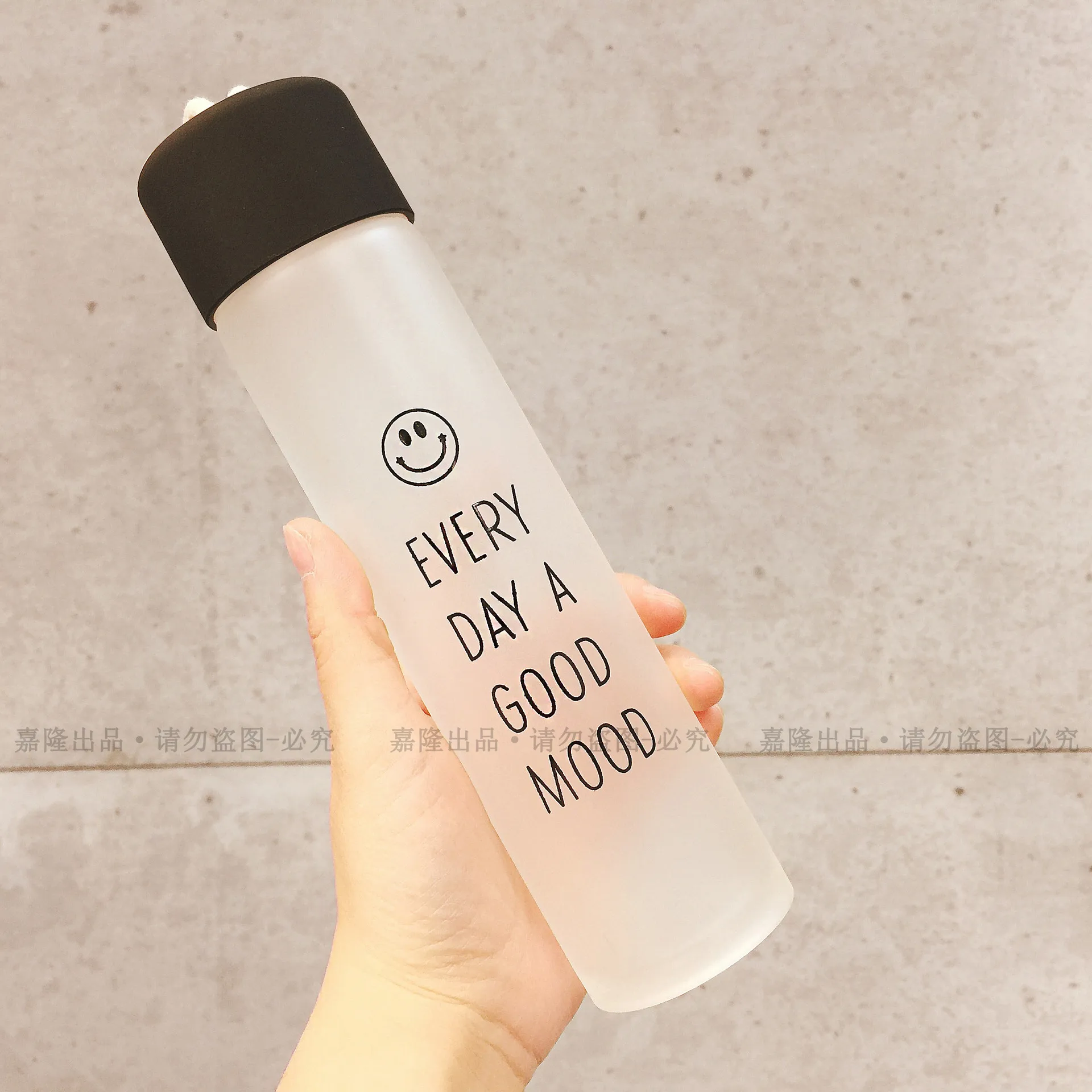 Frosted Smile Face Bottle for Water Glass Water Bottle for Students Couple Sports Drinking