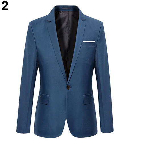 Мужской модный обтягивающий официальный костюм на одной пуговице бейзер кофта жакет верхняя одежда Топ - Цвет: Синий