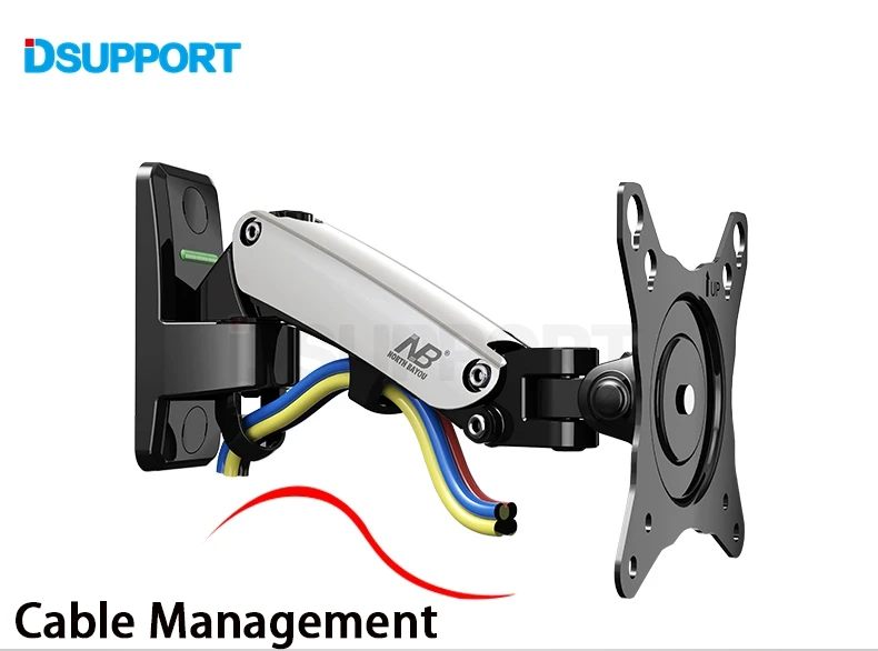 NB F120 17-2" газовая пружина полное движение ТВ настенное крепление ЖК-монитор держатель алюминиевый кронштейн серебряный черный