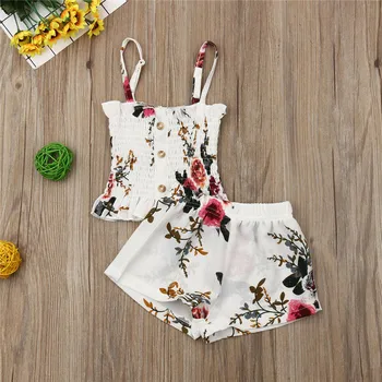 

Emmababy Toddler Kid Baby Girl Clothes Cute White Strap Floral Vest Tops and Short Pants 2Pcs Set Streetwear Summer Beach Outfit