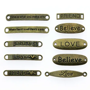 

12pcs/lot Charms Plates Connector Antique Bronze Color Message Connector Pendant Charms For Jewelry Making Love Believe