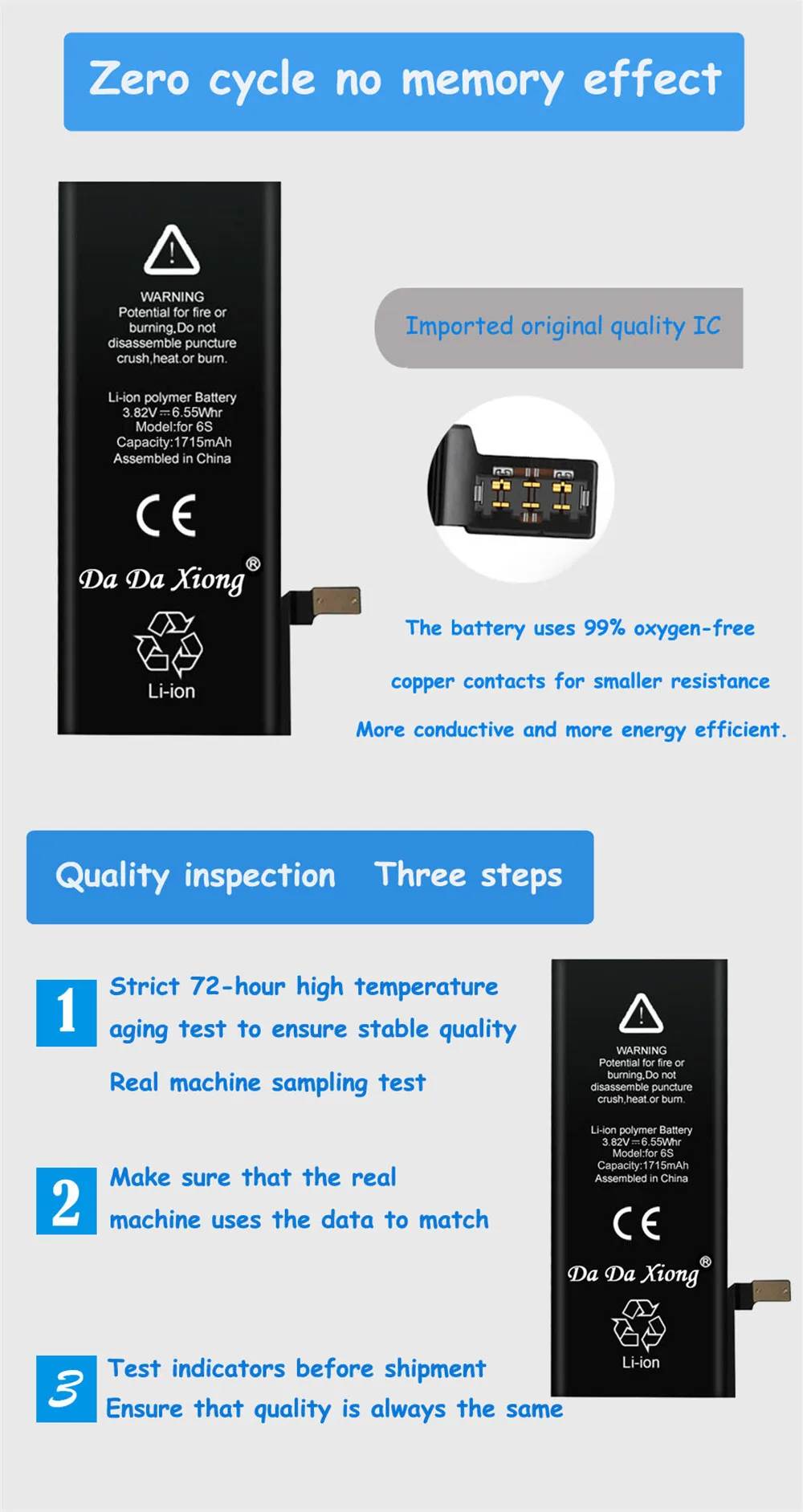 Заводская поставка 10 шт. Da Xiong Аккумулятор для iPhone 6S 6GS 1715 мАч реальная емкость замена батареи
