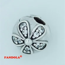 DIY Подходит для Pandora Браслеты ромашка Серебряный Клип талисманы с Ясно фианит 925 пробы серебряные бусины