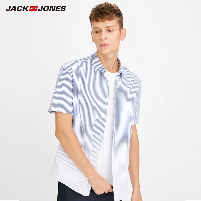 

JackJones Men's 100% Cotton Turn-down Collar Short-sleeved Shirt E|218204505
