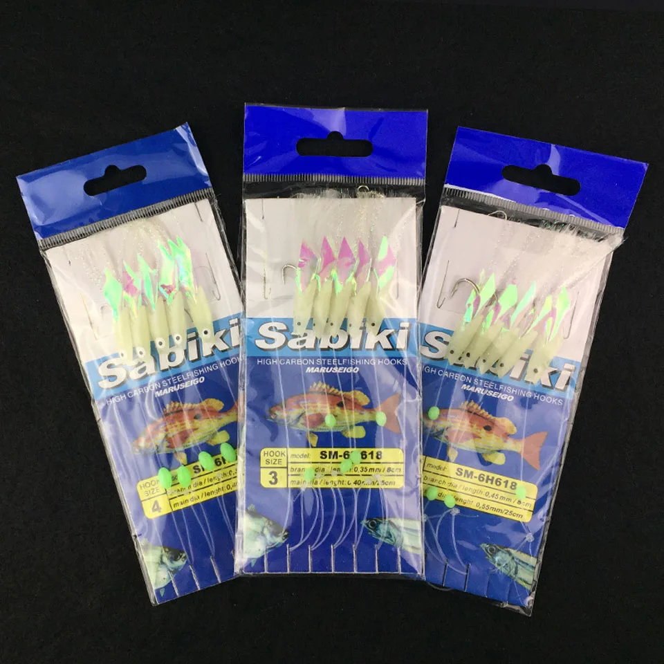 5Pcs/Set High Quality Carbon Steel Mackerel Feathers Bass Cod Lure Sea Fishing Luminous Fishing Hook Treble Bait Fishing Wire