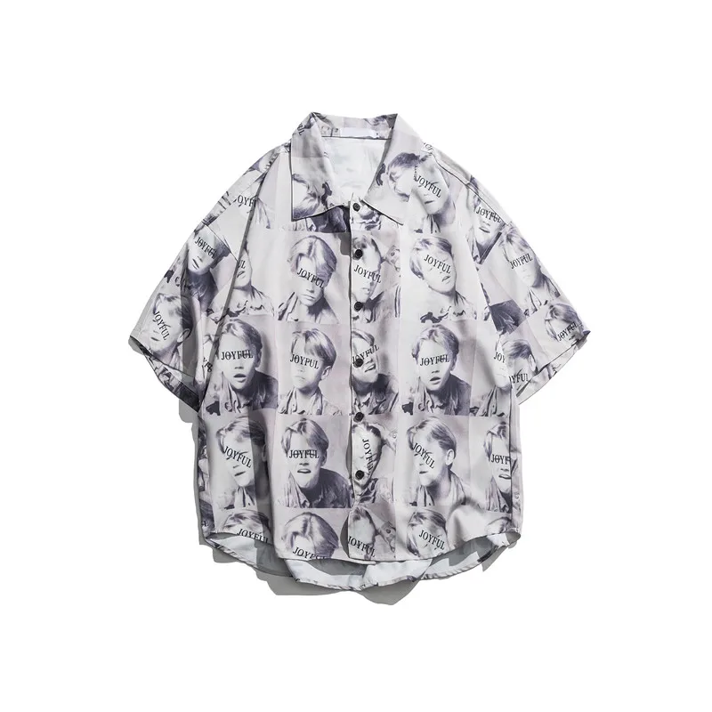 Dark Icon Full Printed Hawaii Shirts Men Summer Short Sleeved Shirts Harajuku Japanese Style Shirts For Man Plus Size - Цвет: 30435(2)