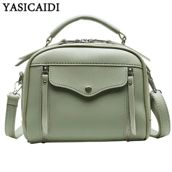 

YASICAIDI Fresh Solid PU Women Crossbody Bags Leather Zipper Satchels Top-Handle Bags Summer Girls Travel Shoulder Bags bolso