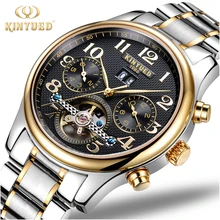 Kinyued Tourbillon механические часы Для мужчин S Скелет золото Календари автоматические часы Для мужчин Нержавеющая сталь Водонепроницаемый mecanique Relogio