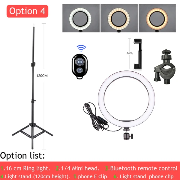 Светодиодный кольцевой светильник 16 см 26 см 5600K 64 светодиодный s кольцевой светильник для селфи фотографический светильник ing с Штативом Держатель для телефона usb-разъем для фотостудии - Цвет: Черный