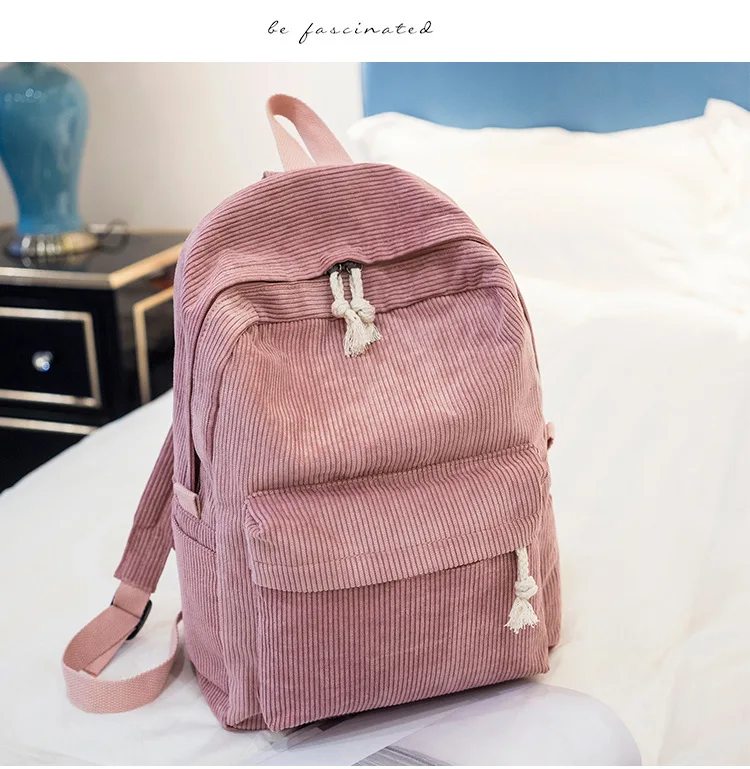 Women Backpack Corduroy Design School Backpacks For Teenage Girls School Bag Striped Rucksack Travel Bags Soulder Bag Mochila Stylish Backpacks